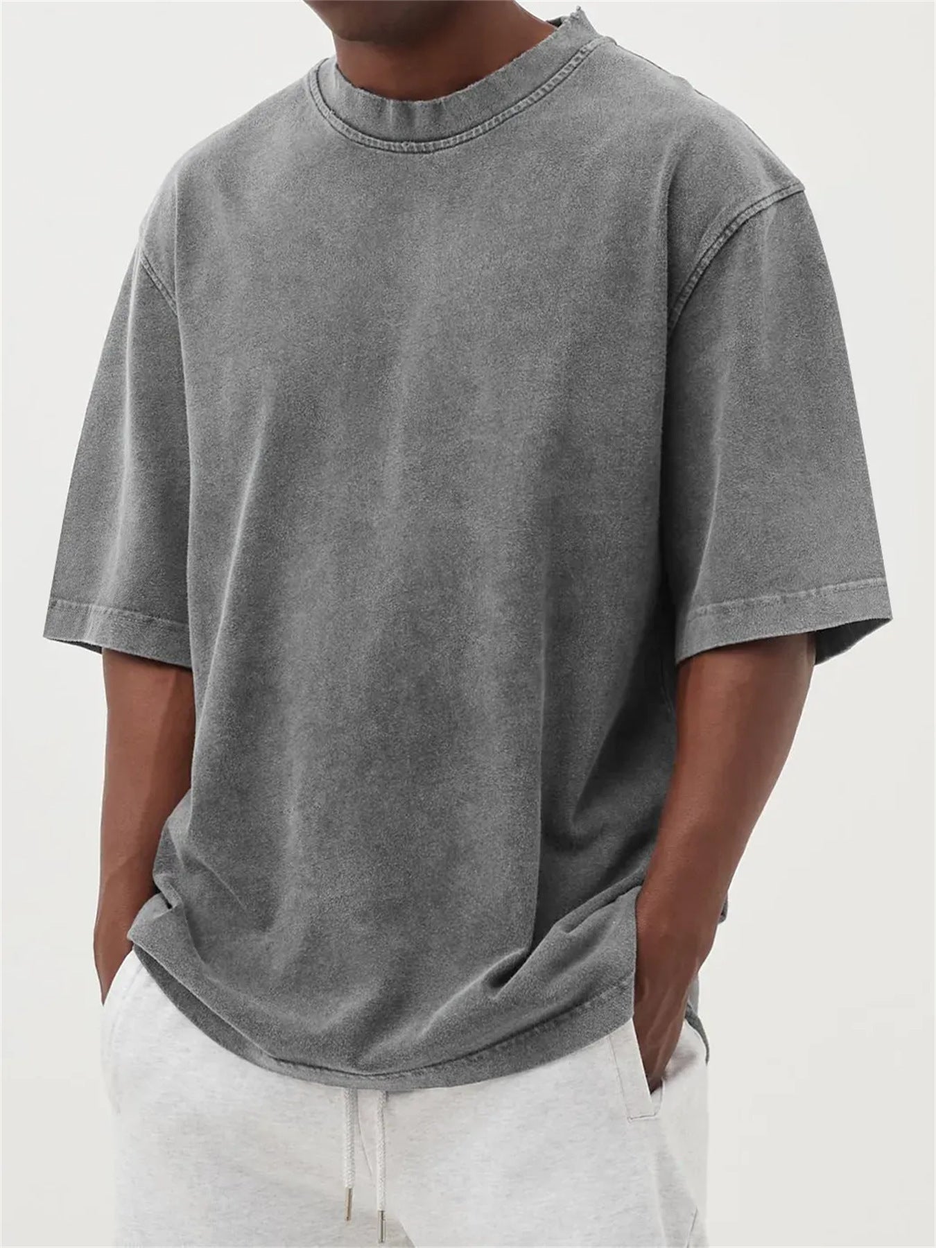 Mens Casual Washed Cotton T-Shirt – Modern Distressed Look
