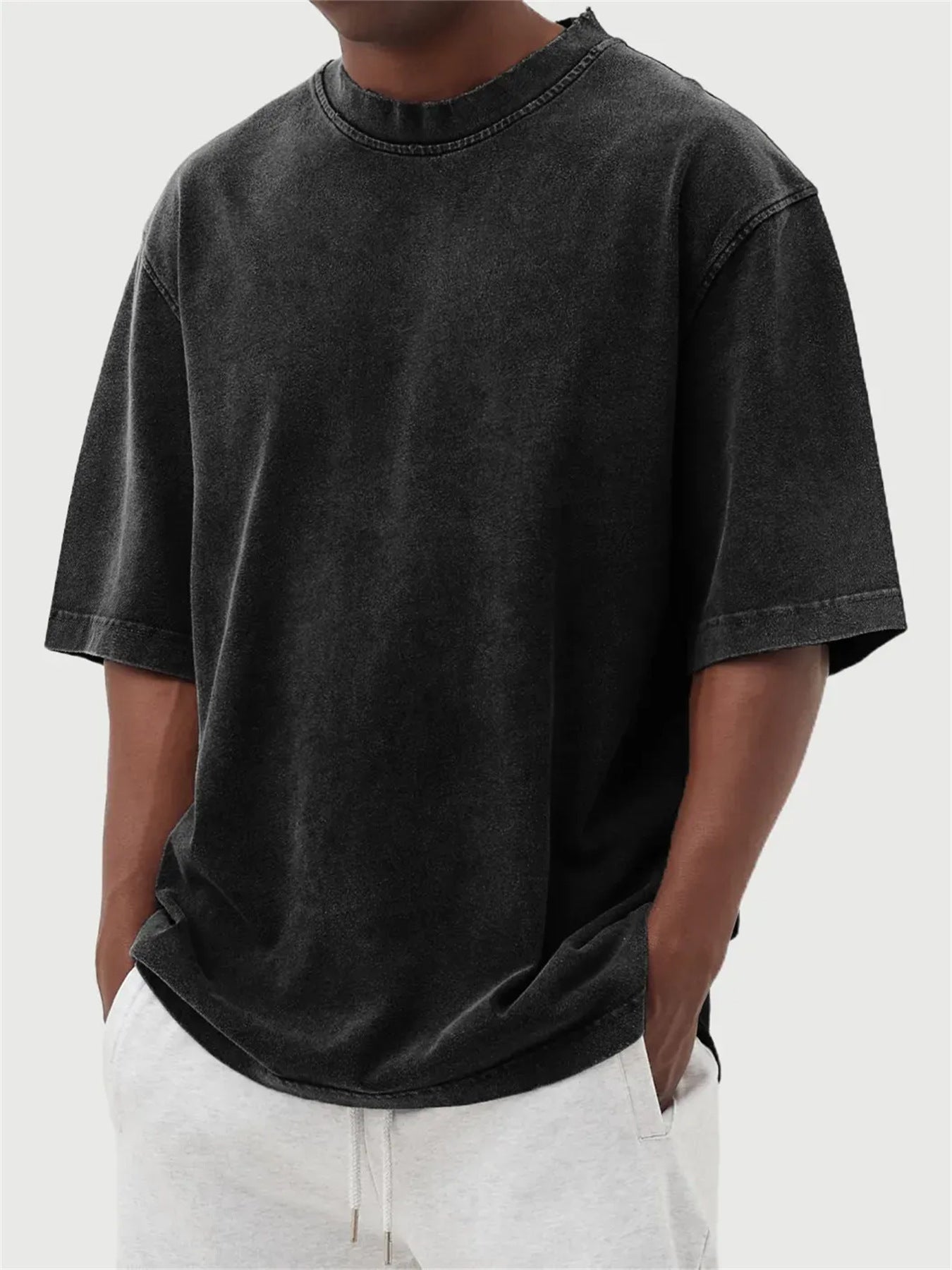 Mens Casual Washed Cotton T-Shirt – Modern Distressed Look