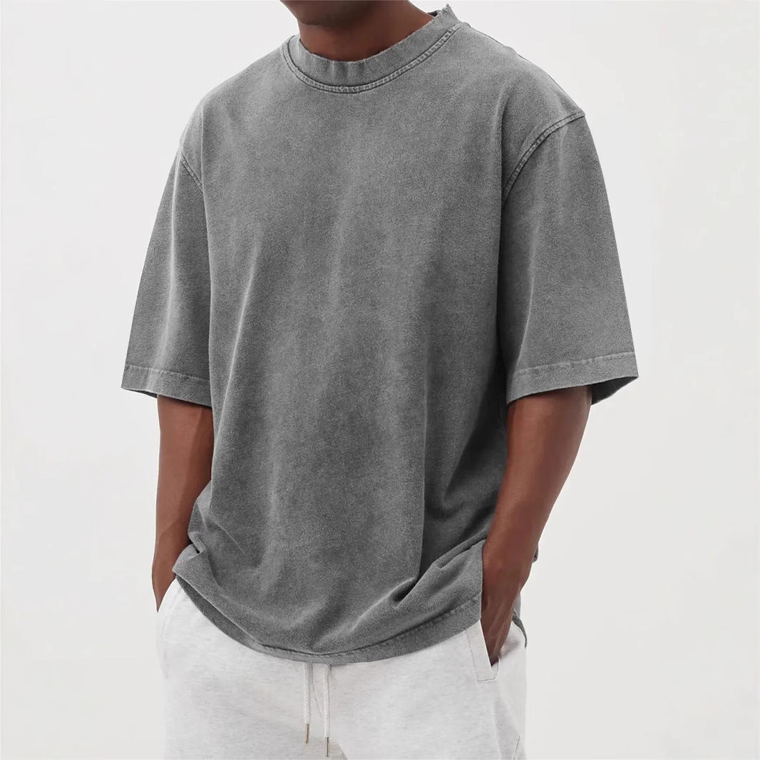 Mens Casual Washed Cotton T-Shirt – Modern Distressed Look