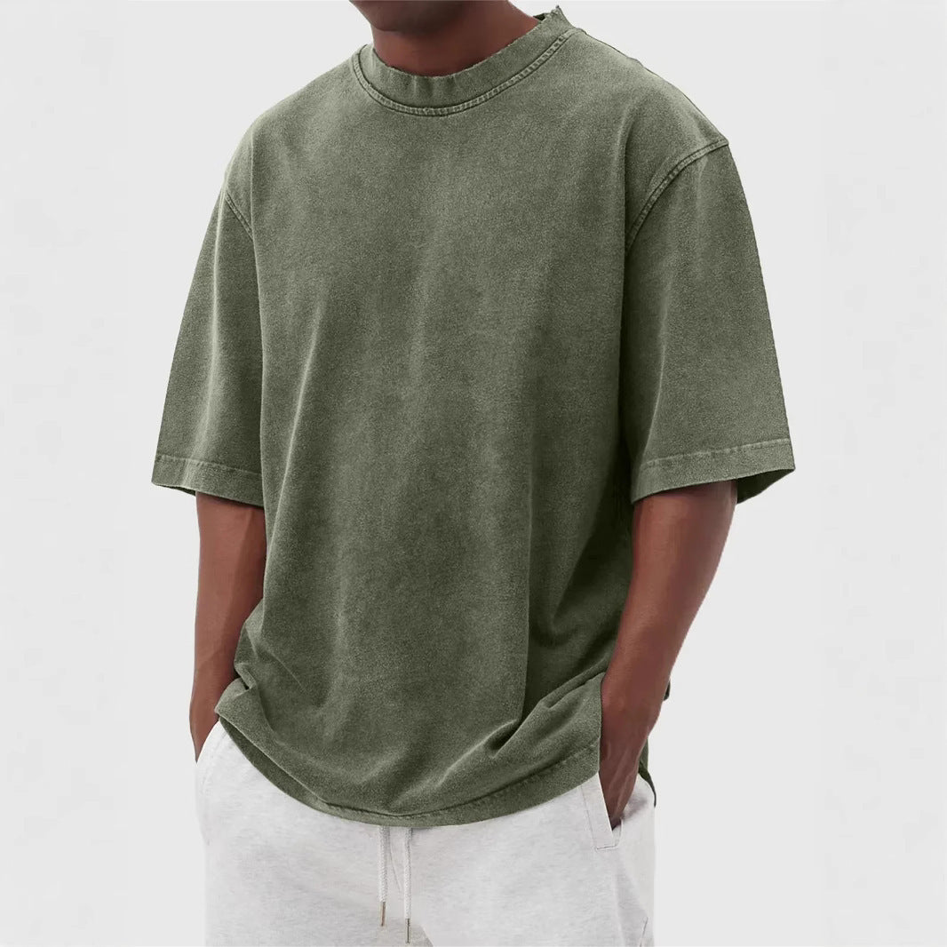 Mens Casual Washed Cotton T-Shirt – Modern Distressed Look