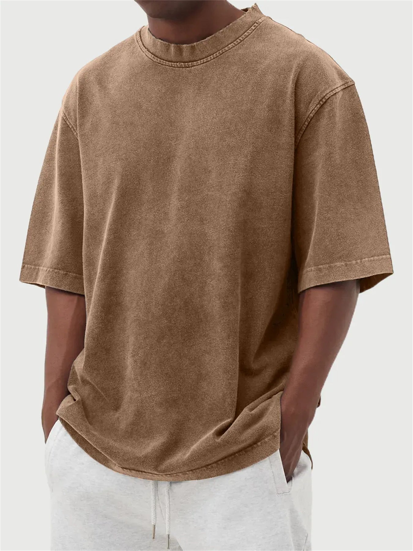 Mens Casual Washed Cotton T-Shirt – Modern Distressed Look