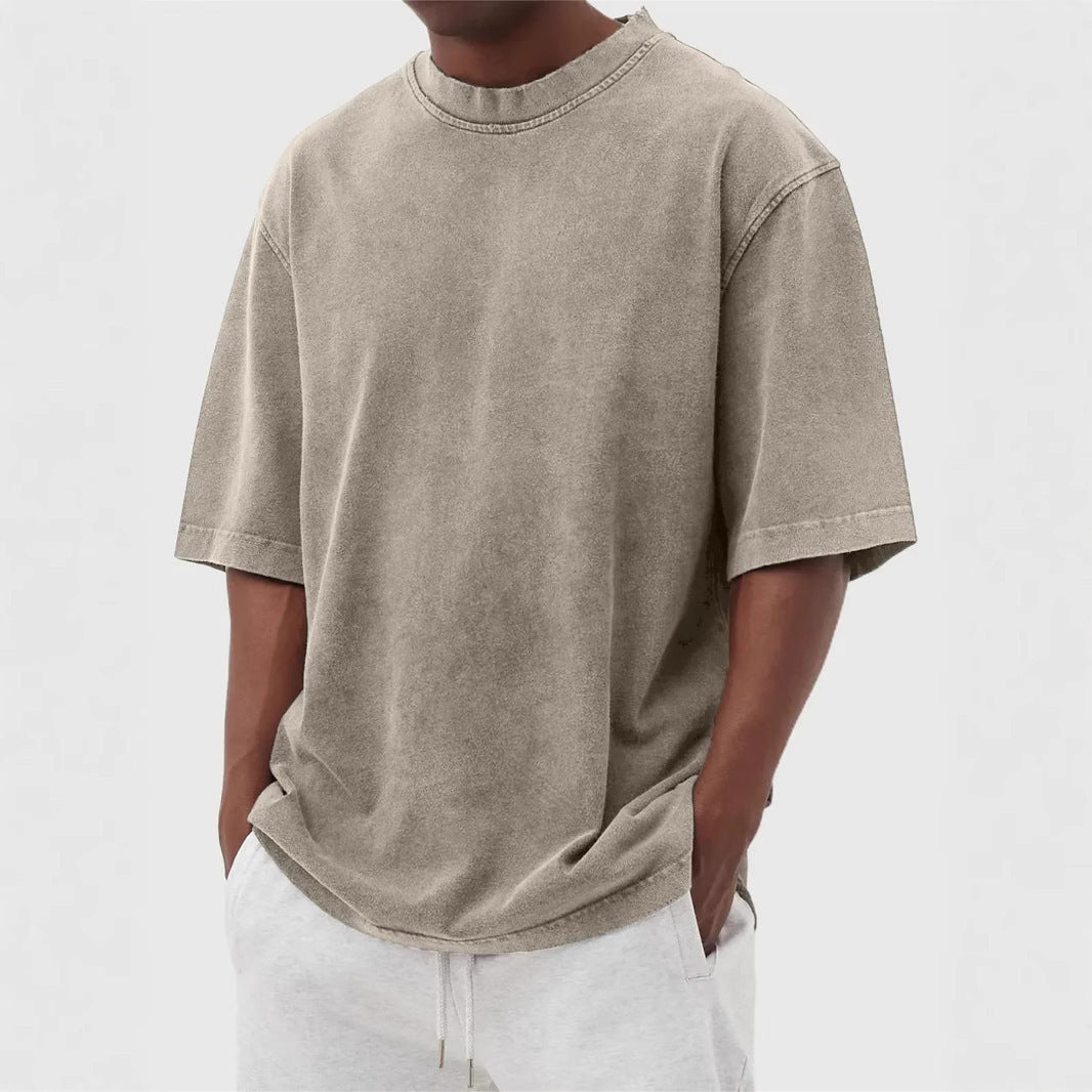 Mens Casual Washed Cotton T-Shirt – Modern Distressed Look