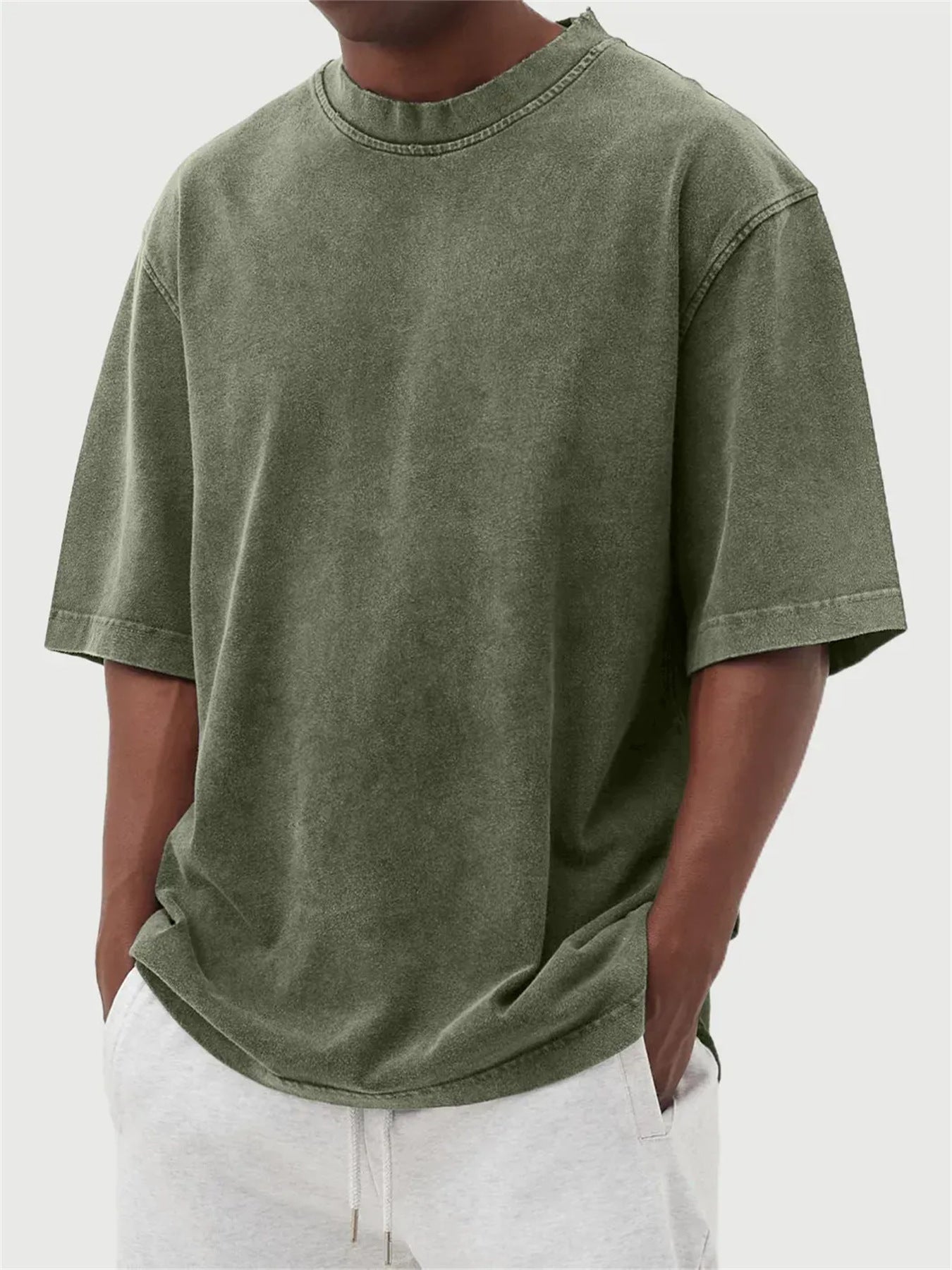 Mens Casual Washed Cotton T-Shirt – Modern Distressed Look