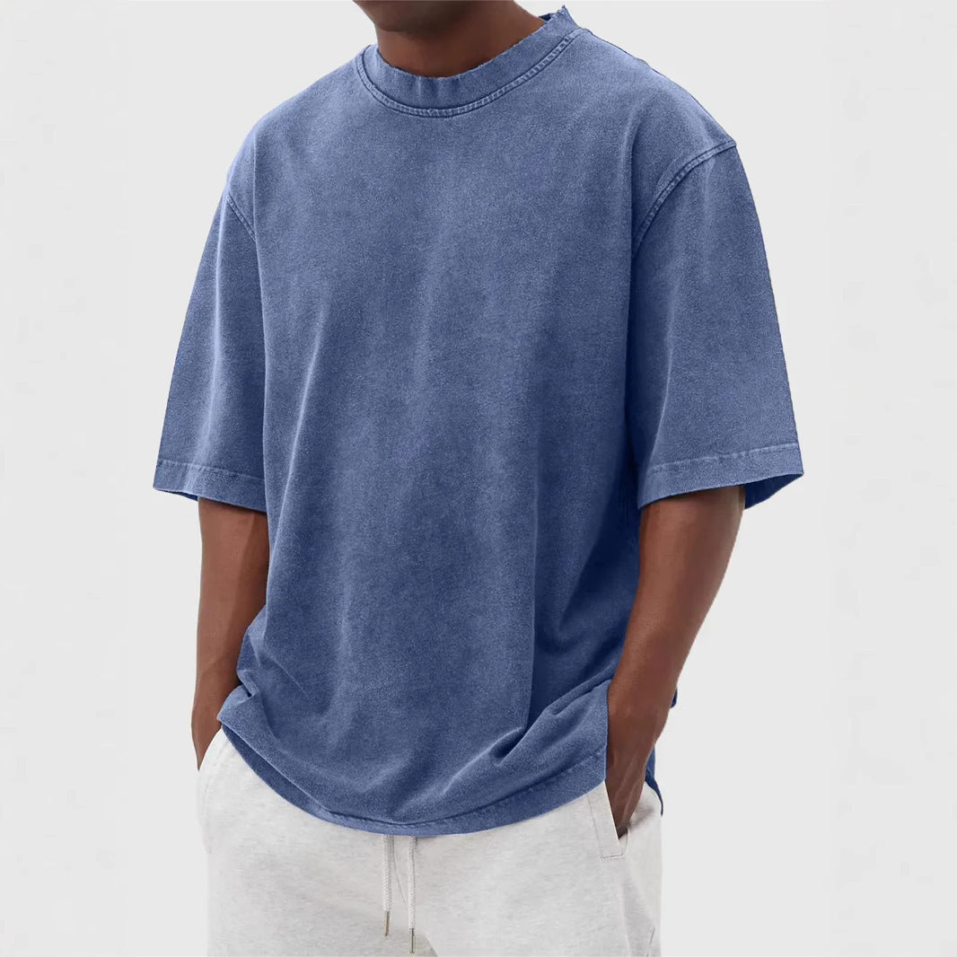 Mens Casual Washed Cotton T-Shirt – Modern Distressed Look