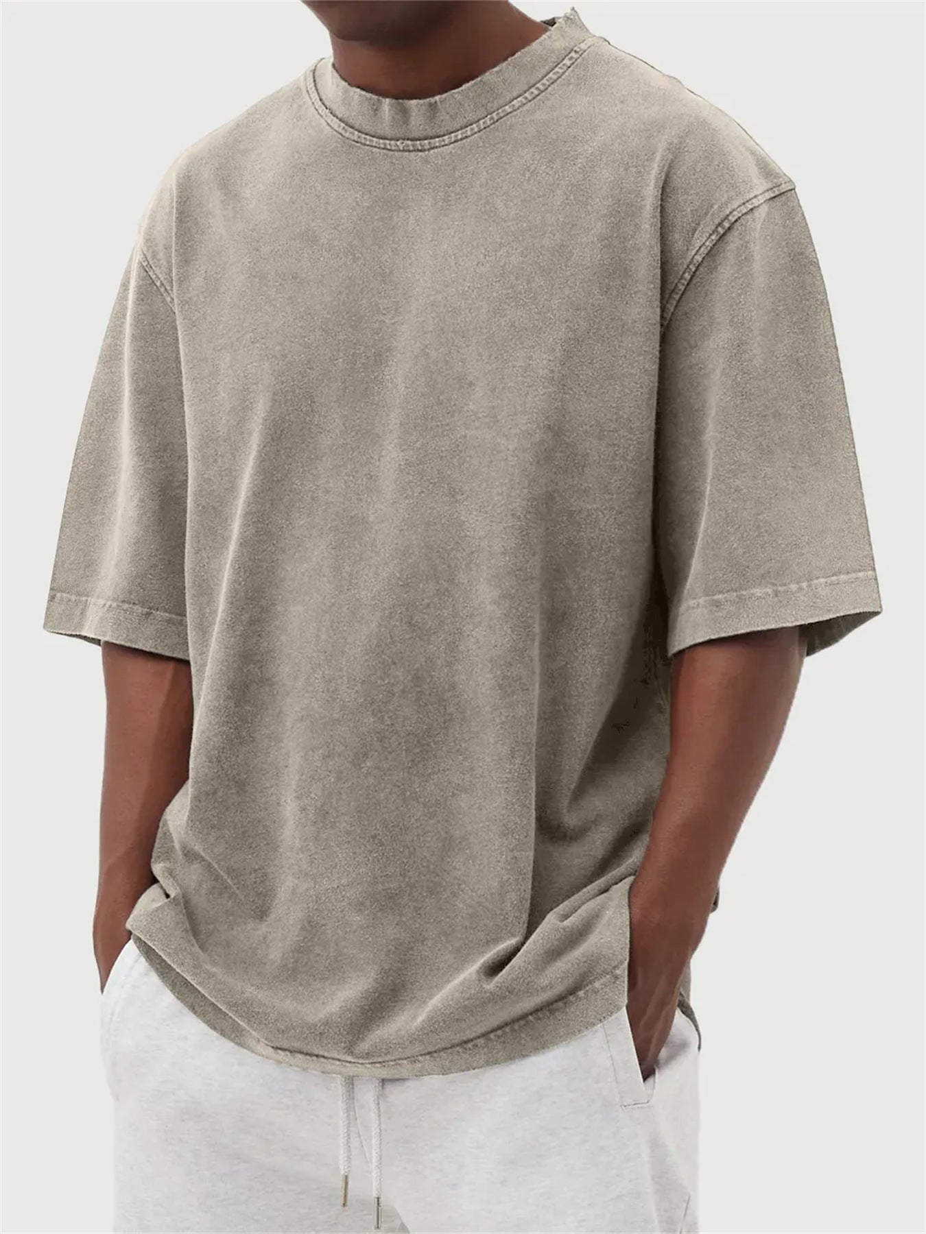 Mens Casual Washed Cotton T-Shirt – Modern Distressed Look