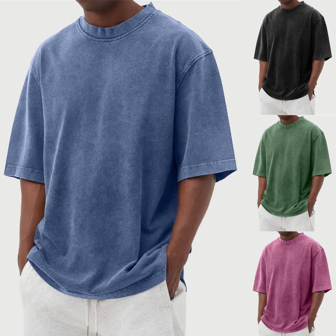 Mens Casual Washed Cotton T-Shirt – Modern Distressed Look
